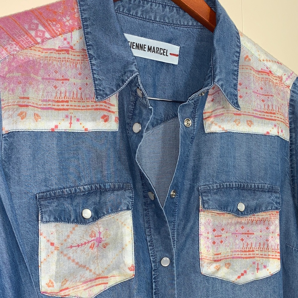 Etienne Marcel Denim Shirt with Pink Accents - Picture 4 of 10